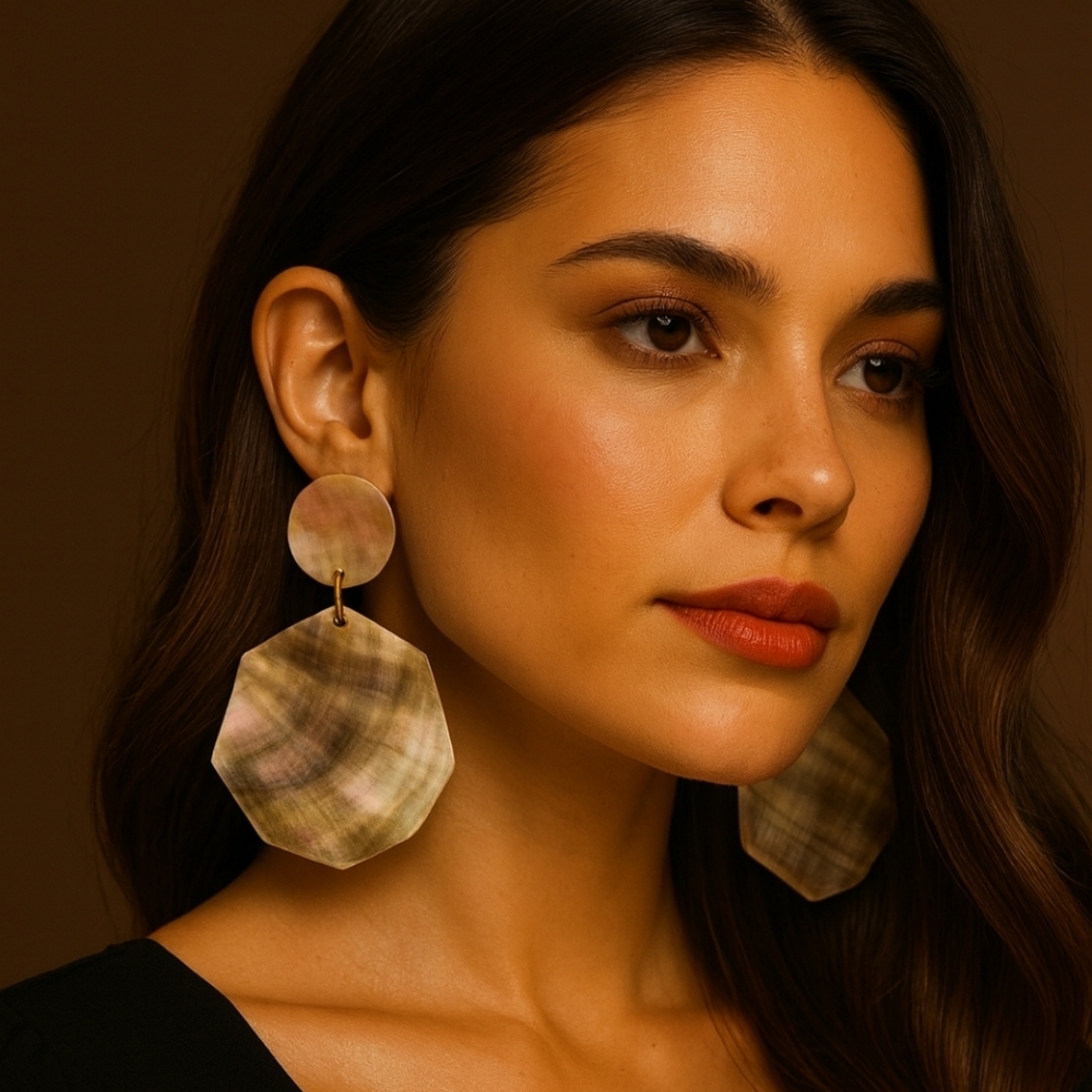 VICTORIA HAYMAN Shell Drop Earrings – Pink & Gold Statement Pierced Dangles